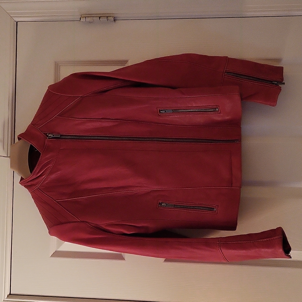 Wilson leather moto jacket Brick color (redish) with semi side front zipper.